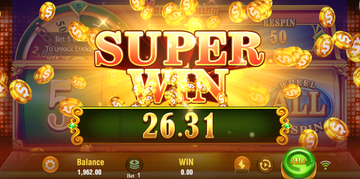 Mobile gameplay of Money Coming 1win Indonesia casino slot